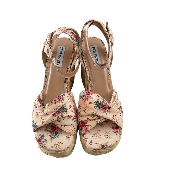 Steve Madden Women's Pink Floral Poloma Espadrille Platform Wedge Sandals Sz 8.5 - Picture 4 of 9